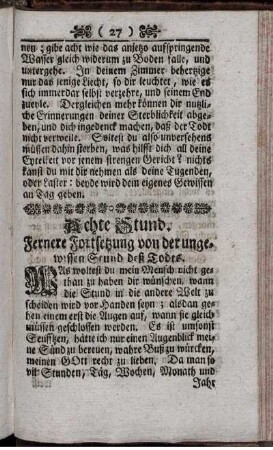 Achte Stund. Fernere Fortsetzung von der ungewissen Stund des Todts