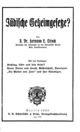 Jüdische Geheimgesetze? / Von Hermann L. Strack
