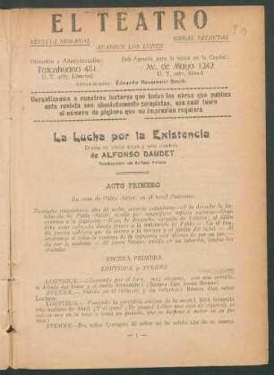 1921001000: La lucha por la existencia : drama en cinco actos y seis cuadros
