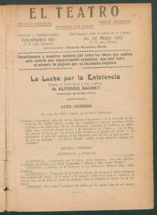 1921001000: La lucha por la existencia : drama en cinco actos y seis cuadros