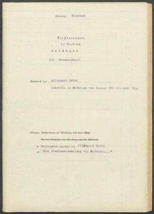 Fragebogen und Karte Grömbach, OA Freudenstadt