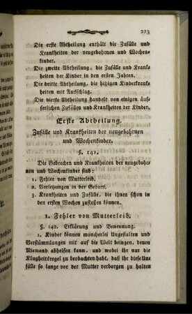 Erste Abtheilung. Zufälle und Krankheiten der Neugebohrnen und Wochenkinder.
