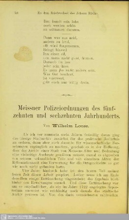 Meißner Polizeiordnungen des fünfzehnten und sechzehnten Jahrhunderts