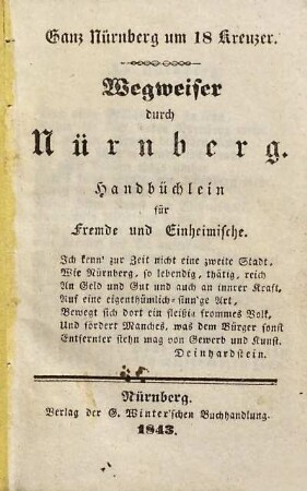 Wegweiser durch Nürnberg : Handbüchlein für Freunde und Einheimische