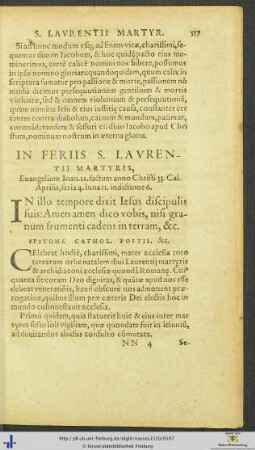 In Feriis Sancti Laurentii Martyris