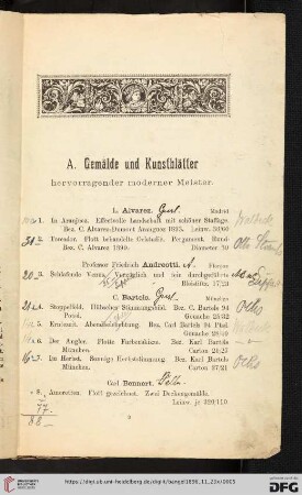 A. Gemälde und Kunstblätter hervorragender moderner Meister (Nr. 1- 146)