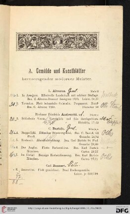A. Gemälde und Kunstblätter hervorragender moderner Meister (Nr. 1- 146)