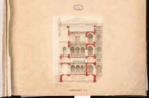Berliner Rathaus (Rotes Rathaus) Schinkelwettbewerb 1857: Querschnitt des rechten Seitenflügels