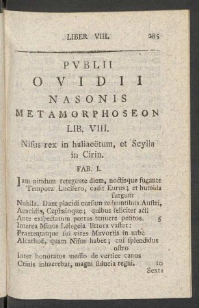 Lib. VIII. Nisus rex in haliaeetum, et Scylla in Cirin