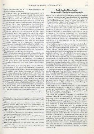 Praktische Theologie: Katechetik/Religionspädagogik