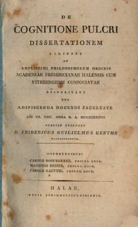 De cognitione pulcri dissertationem