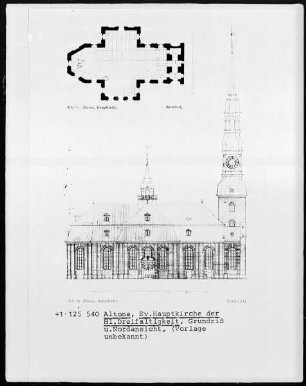 Hamburg-Altona-Altstadt, Hauptkirche Sankt Trinitatis, Grundriß und Nordansicht