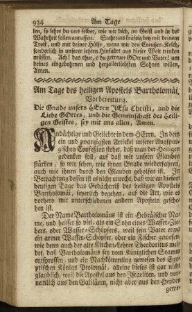 Am Tage des heiligen Apostels Bartholomäi