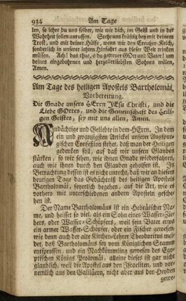 Am Tage des heiligen Apostels Bartholomäi