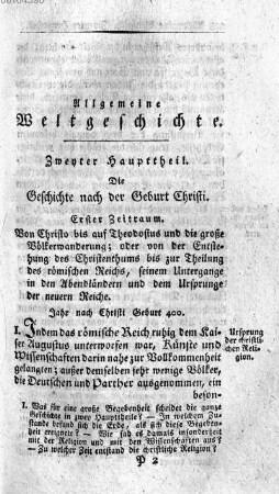 Zweyter Haupttheil. Die Geschichte nach der Geburt Christi