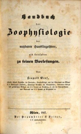 Handbuch der Zoophysiologie der nutzbaren Haussäugethiere