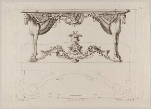 Grund- und Aufriss eines Tisches, Blatt 5 aus der Folge "Livre des Tables françoises nouvellement inventées par C.F. Rudolph"