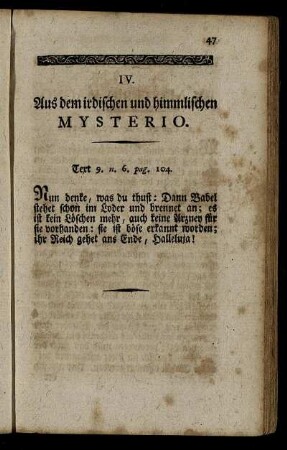 IV. Aus dem irdischen und himmlischen Mysterio.