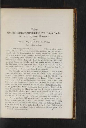 Ueber die Auflösungsgeschwindigkeit von festen Stoffen in ihren eigenen Lösungen.
