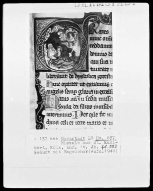 Missale — Liegende Maria mit Kind, darüber musizierende und singende Engel, Folio 283recto