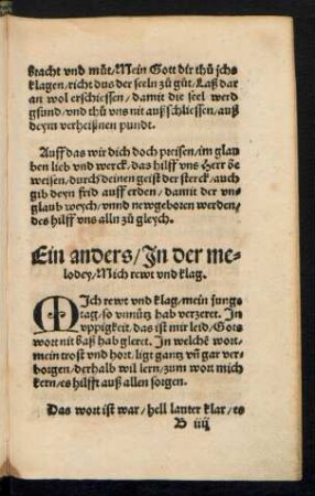 Ein anders/ In der melodey/ Mich rewt und klag.
