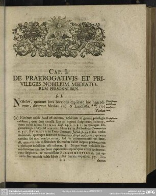 Cap. I. De Praerogativis Et Privilegiis Nobilium Mediatorum Personalibus