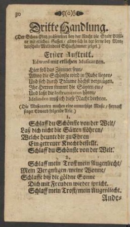 Dritte Handlung ... Erster [- Achter] Auftritt.