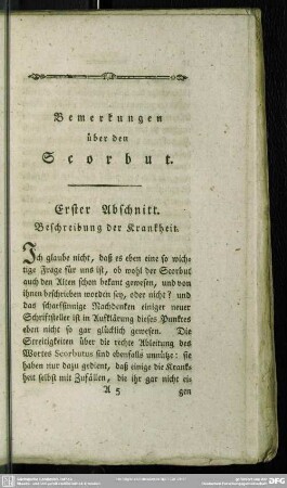 Erster Abschnitt. Beschreibung der Krankheit