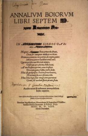 Annalivm Boiorvm Libri Septem