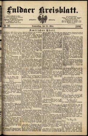 Erste Ausgabe vom Donnerstag, den 25. März 1886.