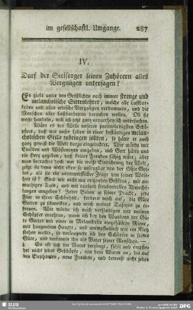 IV. Darf der Seelsorger seinen Zuhörern alles Vergnügen untersagen?