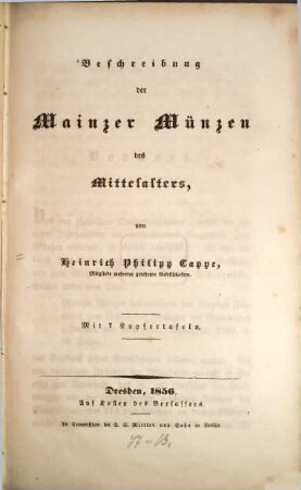 Beschreibung der Mainzer Münzen des Mittelalters