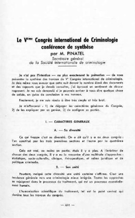 481-484, Le Vème Congrès international de Criminologie conférence de synthèse