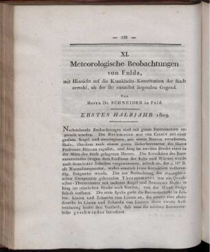 XI. Meteorologische Beobachtungen von Fulda, mit Hinsicht auf die Krankheits-Konstitution der Stadt sowohl, als der ihr zunächst liegenden Gegend.