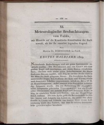 XI. Meteorologische Beobachtungen von Fulda, mit Hinsicht auf die Krankheits-Konstitution der Stadt sowohl, als der ihr zunächst liegenden Gegend.