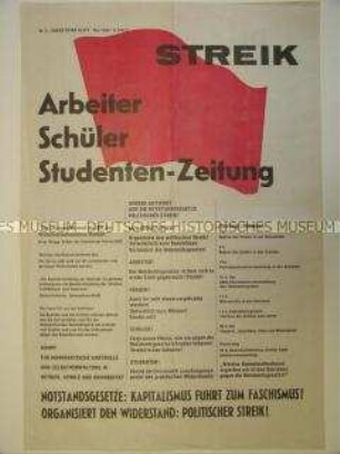 Extra-Blatt der "Arbeiter-Schüler-Studenten" mit einem Streikaufruf gegen die Notstandsgesetze