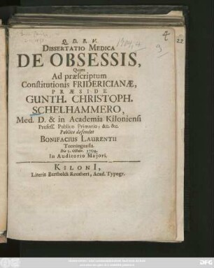 Dissertatio Medica De Obsessis
