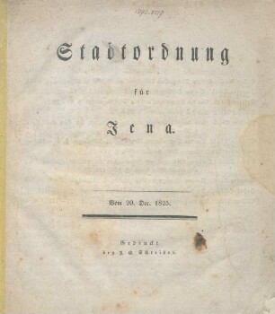 [Hauptwerk]: Stadtordnung für Jena