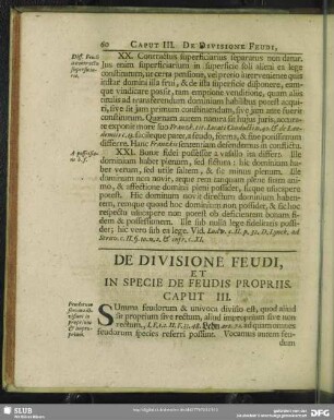 De Divisione Feudi, In Specie De Feudis Propriis. Caput III.