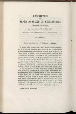 Description D'une Espece Nouvelle De Milolonthide