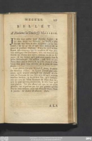 Billet A Madame la Duchesse Mazarin.