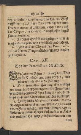 Cap. XII. Von der Putrefaction der Thiere.