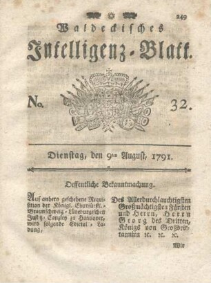 No. 32, Dienstag, den 9ten August, 1791