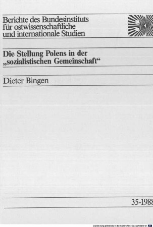 Die Stellung Polens in der "sozialistischen Gemeinschaft"