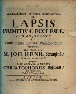 Dissertationem historico-ecclesiasticam de lapsis primitivae ecclesiae