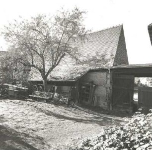 Markkleeberg-Wachau, Bauernhofring 3. Dreiseithof (1801/1850 und um 1880). Feldansicht Scheune