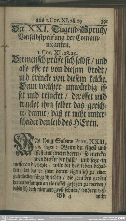Der XXI. Tugend-Spruch, Von selbstprüfung der Communicanten