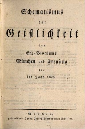 Schematismus der Erzdiözese München und Freising, 1823