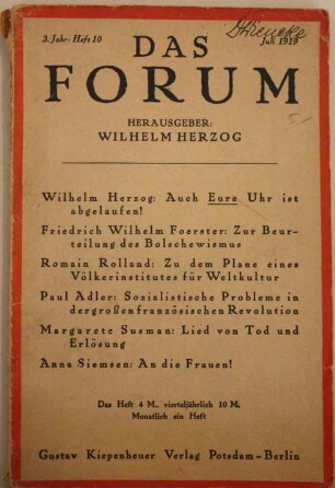 Das Forum, Juli 1919