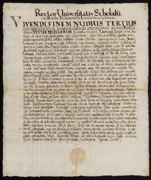 Todesanzeige des Vitus Müllerus, Professor für praktische und theoretische Philosophie, Sohn des Georg Müllerus, pistor, und der Kunigunda Hayd, 1626.